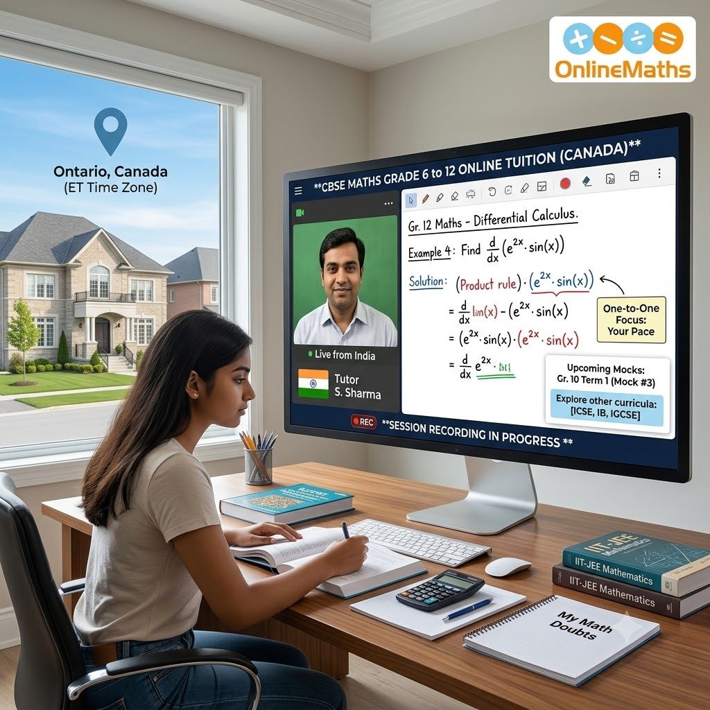 Student in Ontario, Canada attending a live CBSE Grade 6 to 12 maths online tuition class with a tutor from India