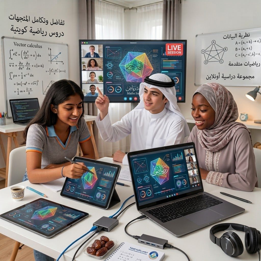 Students in Kuwait attending a live CBSE maths online tuition session on laptops and tablets