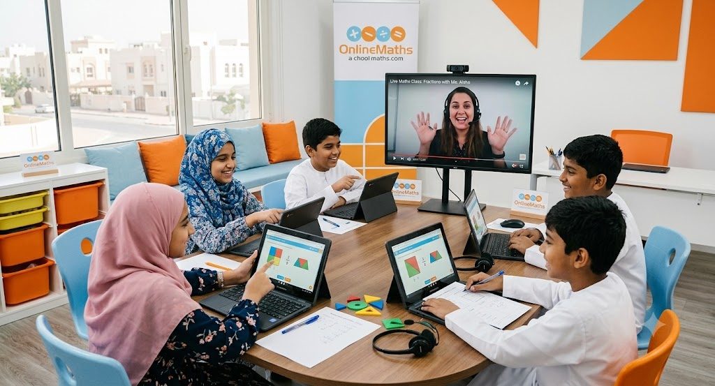 Students in Oman attending a live CBSE maths online tuition class with an online tutor